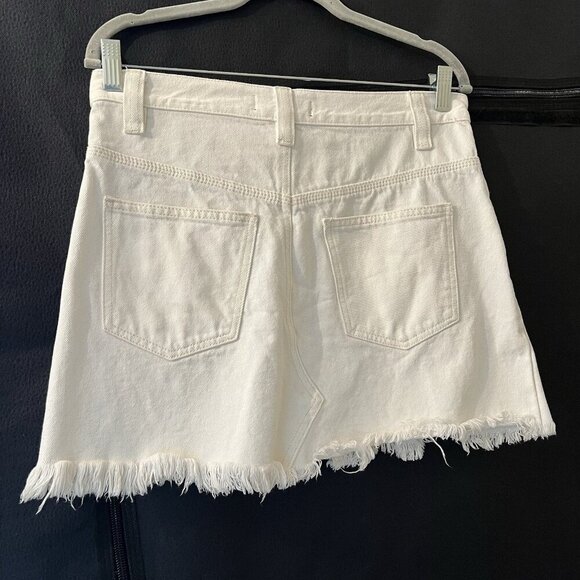 We The Free White Denim Skirt 27 Raw Hem Jean Mini Free People Boho - Picture 10 of 12